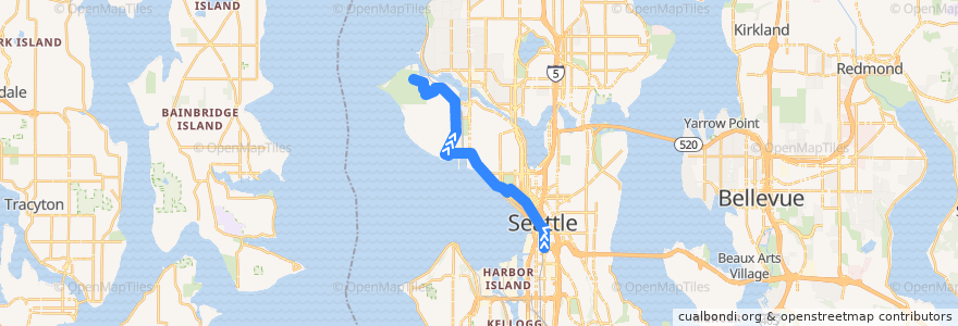 Mapa del recorrido Metro Route 33: Discovery Park de la línea  en Seattle.