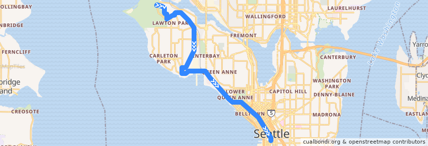 Mapa del recorrido Metro Route 33: Downtown Seattle de la línea  en Seattle.