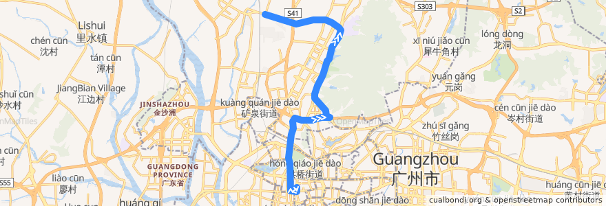 Mapa del recorrido 265路(广卫路总站-环滘村总站) de la línea  en 白云区.