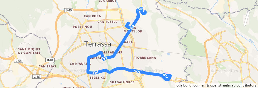 Mapa del recorrido Bus L1: Hospital => Sant Llorenç (Mossèn Homs) de la línea  en Terrassa.