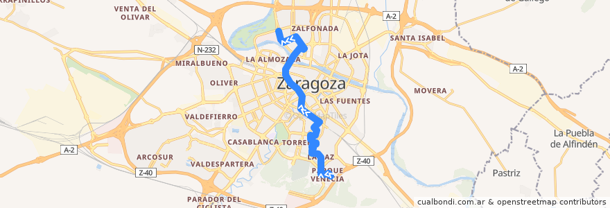 Mapa del recorrido Bus 23: Parque Venecia => Ciudad de la Justicia de la línea  en Saragossa.