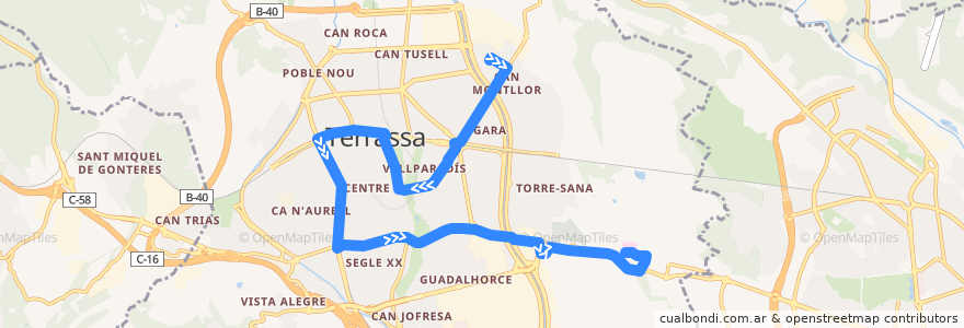 Mapa del recorrido Bus L1: Sant Llorenç => Hospital de la línea  en Terrassa.