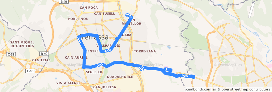 Mapa del recorrido Bus L1: Sant Llorenç => Hospital (Mercat Comarcal) de la línea  en Terrassa.