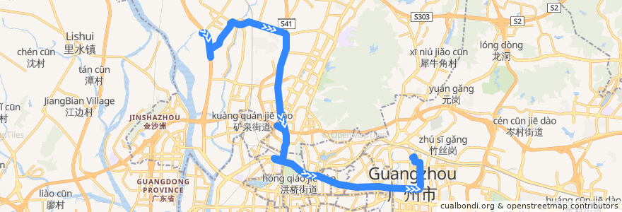 Mapa del recorrido 280路[凰岗(锦东服装城)总站-广州火车东站总站] de la línea  en Canton.