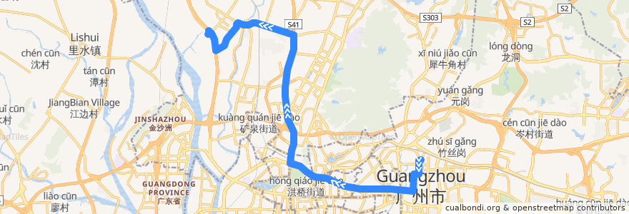 Mapa del recorrido 280路[广州火车东站总站-凰岗(锦东服装城)总站] de la línea  en گوانگ‌ژو.