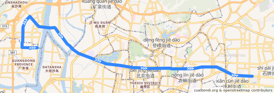 Mapa del recorrido 广283班车[白沙(中海金沙湾)总站-冼村] de la línea  en Guangzhou.