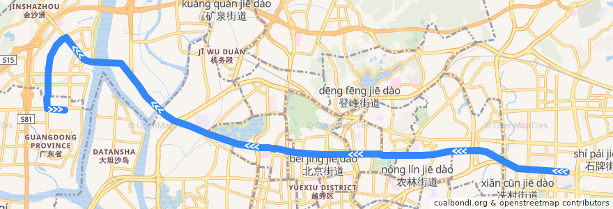 Mapa del recorrido 广283班车[冼村-白沙(中海金沙湾)总站] de la línea  en Guangzhou City.