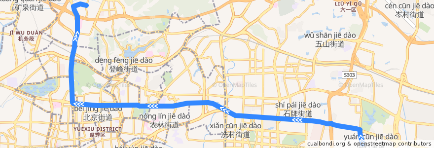 Mapa del recorrido 284路[员村(绢麻厂)总站-广园新村总站] de la línea  en Guangzhou.