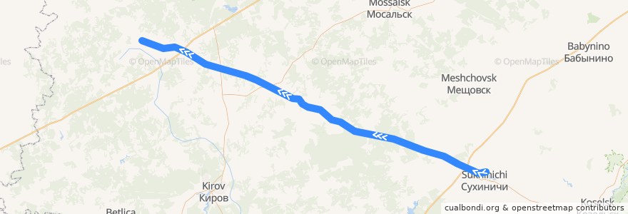 Mapa del recorrido Сухиничи-Узловые - Спас-Деменск de la línea  en Oblast Kaluga.