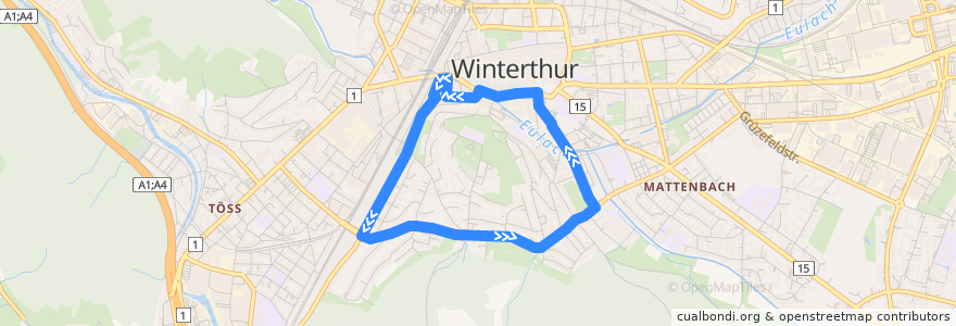 Mapa del recorrido Bus 4: Archstrasse/HB → Breite → Archstrasse/HB de la línea  en Winterthur.