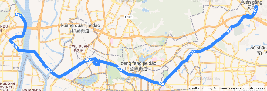 Mapa del recorrido 290路[金沙洲(涛乐街)总站-天河客运站总站] de la línea  en Cantão.