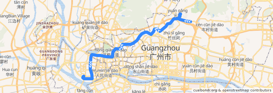 Mapa del recorrido 297路(乐意居花园总站-黄沙总站) de la línea  en غوانزو.