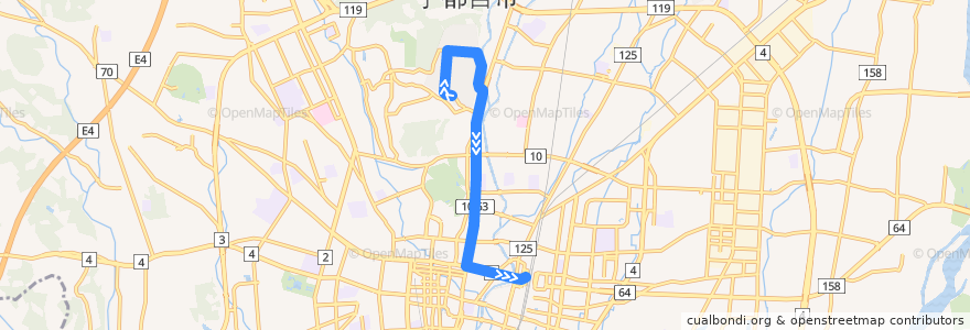 Mapa del recorrido 富士見ヶ丘団地⇒宇商高⇒宇都宮駅 de la línea  en 宇都宮市.