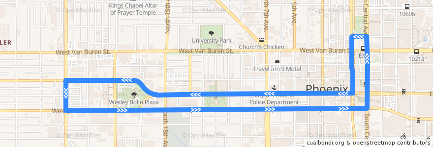 Mapa del recorrido bus DASH WB de la línea  en Phoenix.