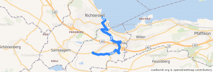 Mapa del recorrido Bus 175: Richterswil, Bahnhof => Wollerau, Erlenmatte de la línea  en Wollerau.