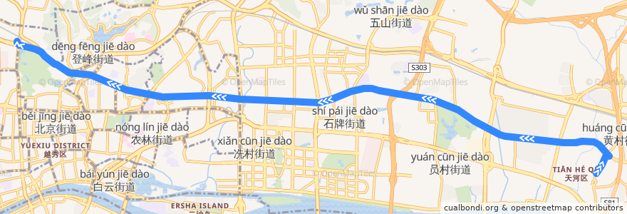 Mapa del recorrido B2路[东圃总站-广州火车站(草暖公园)总站] de la línea  en Guangzhou.