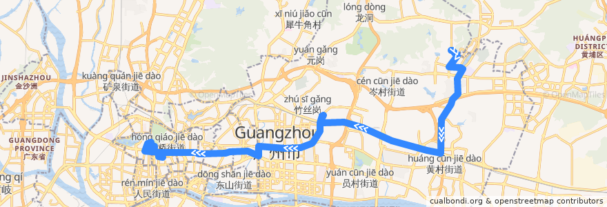 Mapa del recorrido B4快线[天河智慧城核心区(高唐)总站-广仁路总站] de la línea  en Guangzhou.