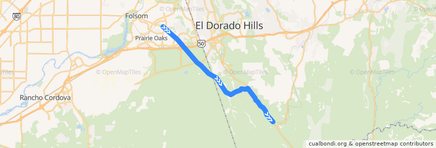 Mapa del recorrido Placerville and Sacramento Valley Railroad de la línea  en California.