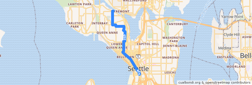 Mapa del recorrido Metro Route 3/4: Seattle Pacific University (from 5th Avenue & South Jackson Street) de la línea  en Seattle.