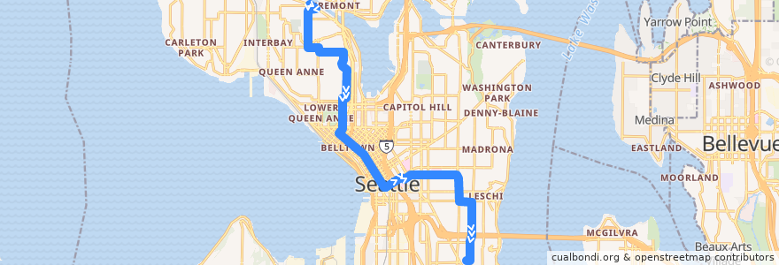 Mapa del recorrido Metro Route 4: Judkins Park de la línea  en Seattle.