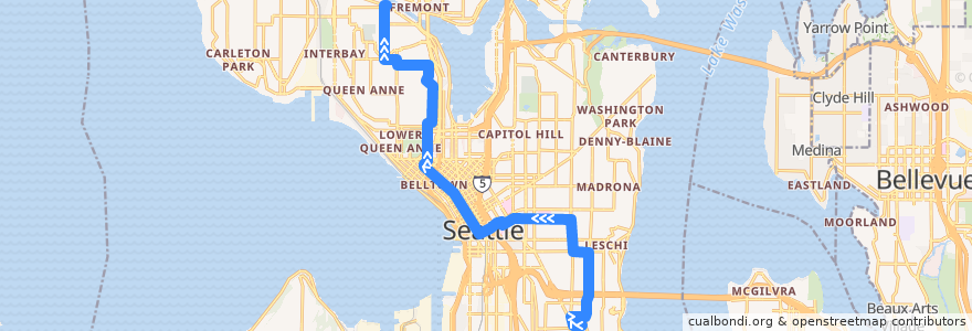 Mapa del recorrido Metro Route 4: Seattle Pacific University de la línea  en Seattle.