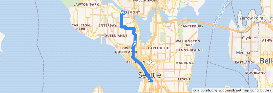 Mapa del recorrido Metro Route 3/4: Downtown Seattle de la línea  en Seattle.