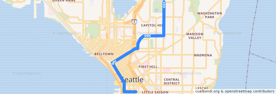 Mapa del recorrido Metro Route 10: Downtown Seattle de la línea  en Seattle.