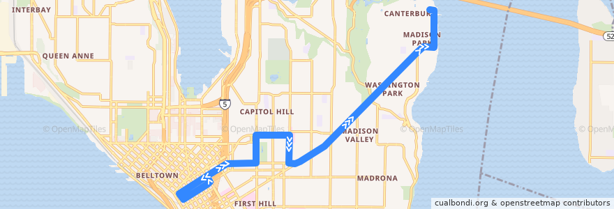 Mapa del recorrido Metro Route 11: Madison Park de la línea  en Seattle.
