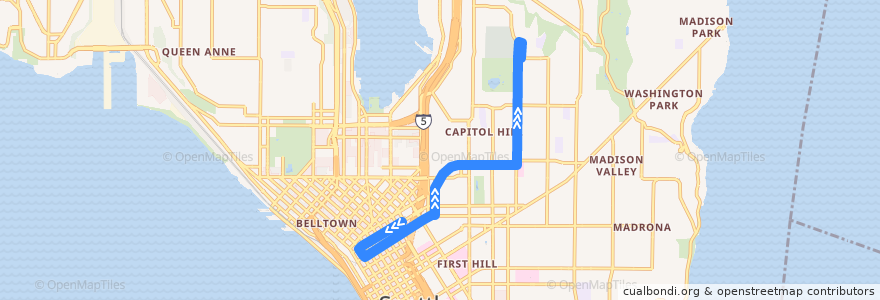 Mapa del recorrido Metro Route 10: Capitol Hill de la línea  en Seattle.