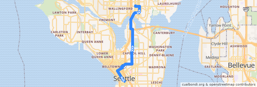 Mapa del recorrido Metro Route 49: University District de la línea  en Seattle.