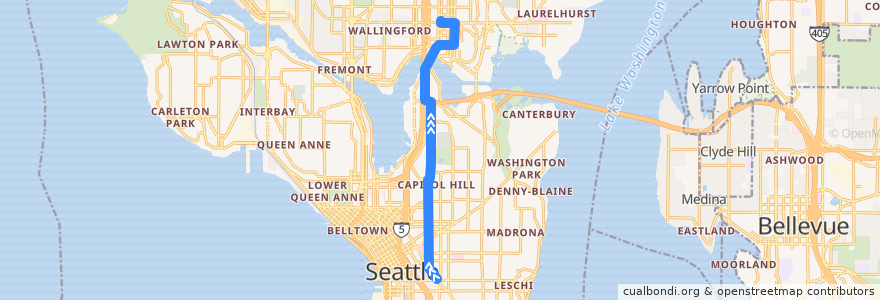 Mapa del recorrido Metro Route 49: University District (from International District) de la línea  en Seattle.