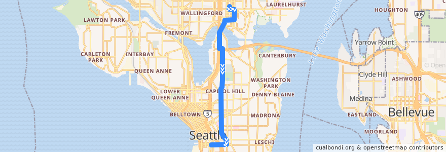 Mapa del recorrido Metro Route 49: International District de la línea  en Seattle.
