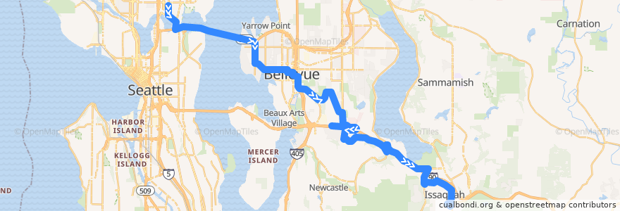 Mapa del recorrido Metro Route 271: Issaquah (late evenings) de la línea  en King County.