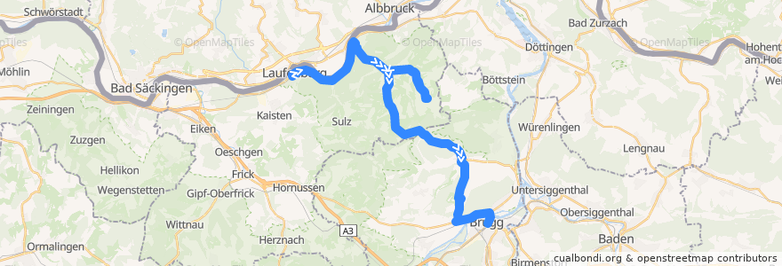 Mapa del recorrido Bus 142: Laufenburg => Brugg AG de la línea  en Aargau.