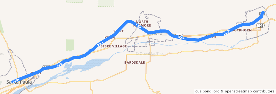 Mapa del recorrido Fillmore & Western de la línea  en Ventura County.