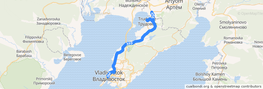 Mapa del recorrido Автобус 45: Ж/д вокзал — Станция Угольная de la línea  en Владивостокский городской округ.