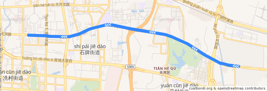 Mapa del recorrido B13高峰快线(棠下村-BRT体育中心) de la línea  en Tianhe.