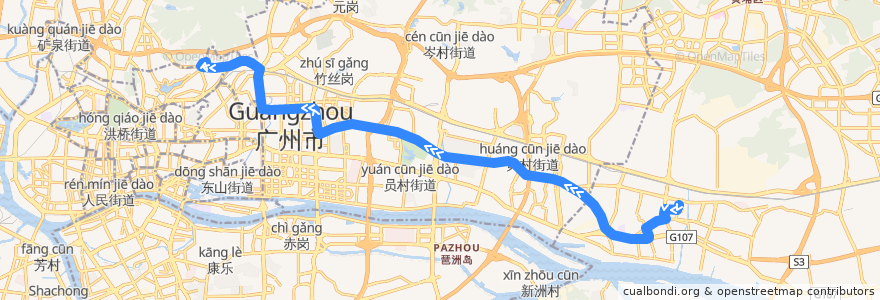 Mapa del recorrido B16路(黄埔体育中心总站-云台花园总站) de la línea  en گوانگ‌ژو.