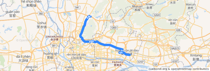 Mapa del recorrido B18快线(永泰路口-汇彩路北总站) de la línea  en 广州市.