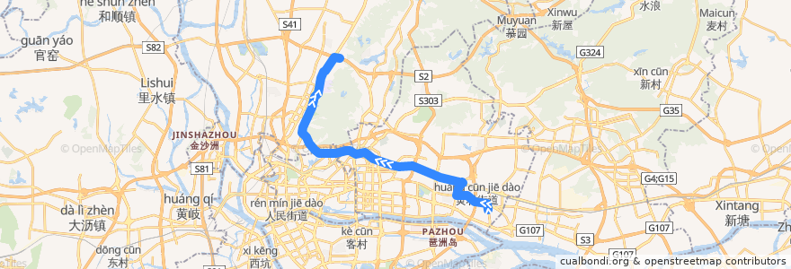 Mapa del recorrido B18快线(汇彩路北总站-永泰路口) de la línea  en Cantão.