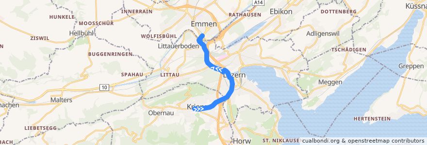 Mapa del recorrido Bus 5: Kriens, Busschleife => Emmenbrücke, Bahnhof Süd de la línea  en Люцерн.