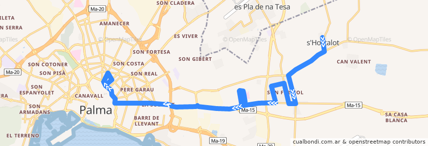 Mapa del recorrido Bus 14: S'Hostalot → Estació de Sóller (laborables) de la línea  en Palma.