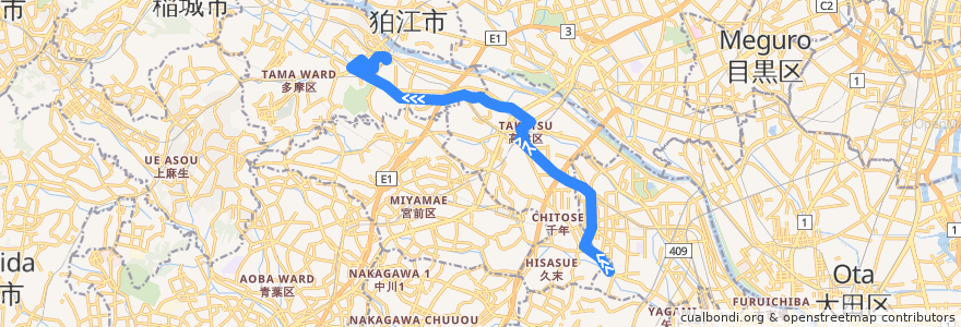 Mapa del recorrido 久地線　井田営業所前 => 溝口駅前 => 登戸駅 de la línea  en 川崎市.