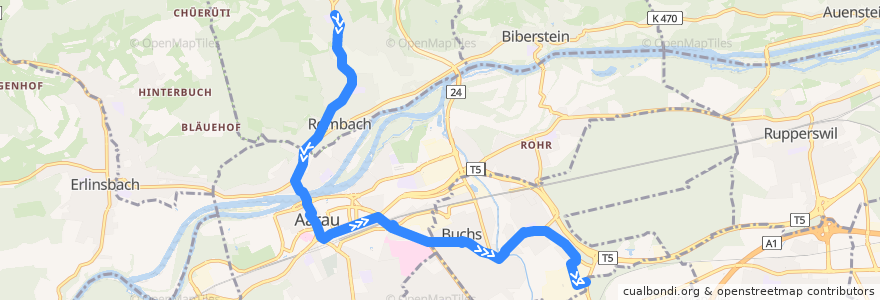 Mapa del recorrido Bus 1: Küttigen => Buchs AG de la línea  en Bezirk Aarau.