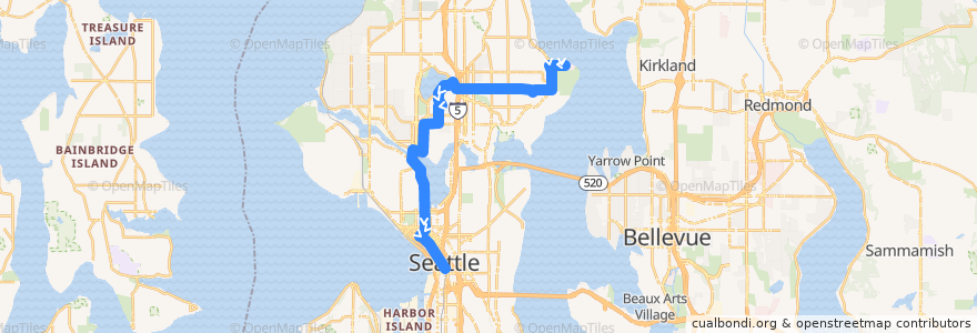 Mapa del recorrido Metro Route 62: Downtown Seattle de la línea  en Seattle.
