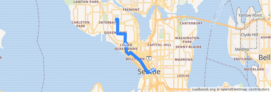 Mapa del recorrido Route 2: W Queen Anne Seattle Center W de la línea  en Seattle.