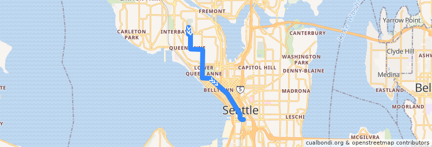 Mapa del recorrido Route 2: Downtown Only de la línea  en Seattle.
