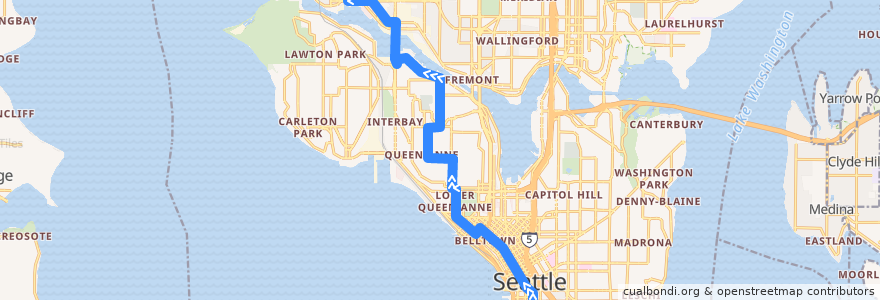 Mapa del recorrido Metro Route 29: Ballard de la línea  en Seattle.