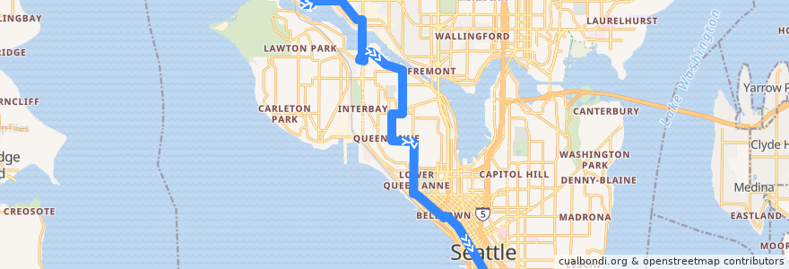 Mapa del recorrido Metro Route 29: Downtown Seattle de la línea  en Seattle.