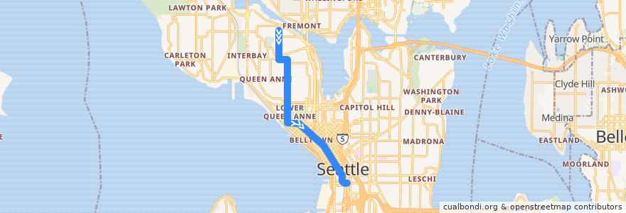 Mapa del recorrido Metro Route 13: Downtown Seattle de la línea  en Seattle.